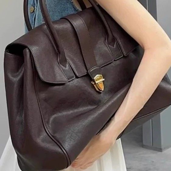 Qiu Zhen - Mallette à main en cuir de veau tanné végétal pour femme, grande capacité, en cuir véritable haut de gamme_voghion.com