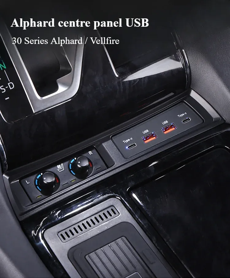 Pour Toyota Alphard/Vellfire 30S Hub USB/PD Charge rapide Multi-Port Panneau central Prise allume-cigare Adaptateur secteur_voghion.com