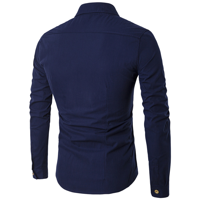 camicia slim a maniche lunghe doppiopetto da uomo Camicia casual da uomo in stile britannico_voghion.com