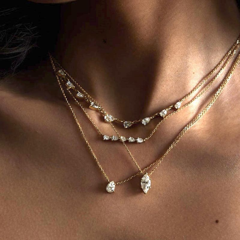 Women's Jewelry Zircon Oval Round Pendant Necklace Simple Ins Fashion Furnace Vacuum Plating_voghion.com