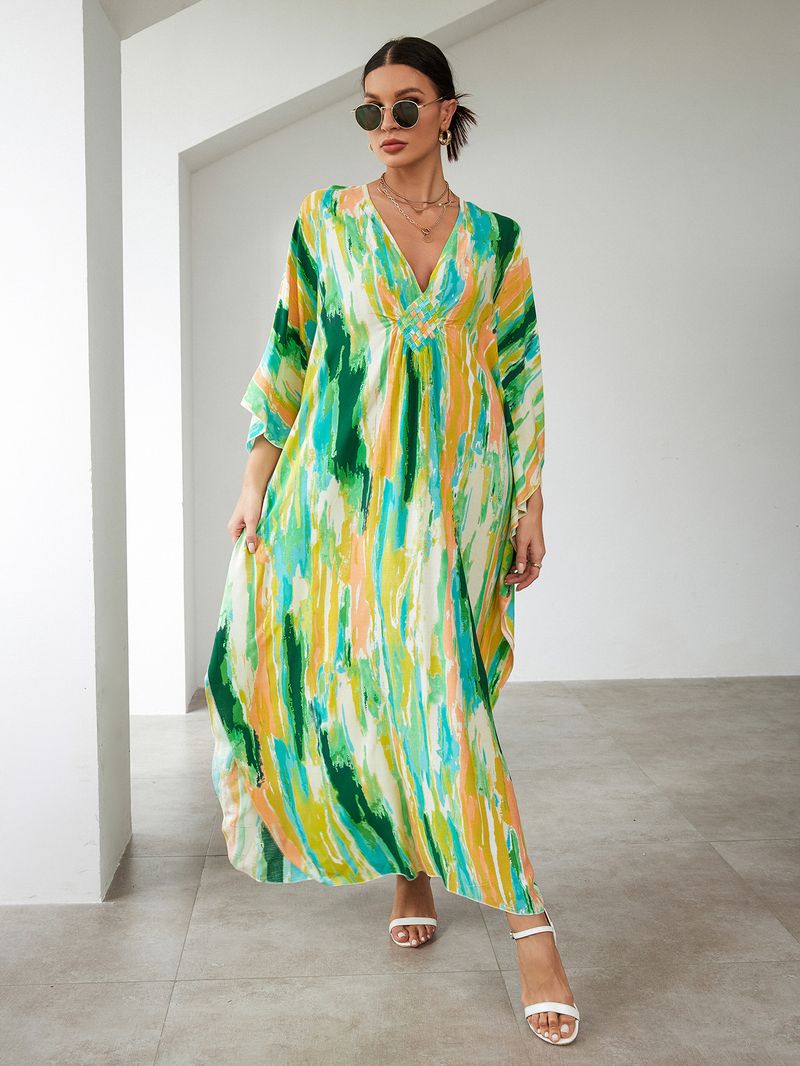 Bohemian katoenen maxi-jurk – oversized strandjurk, zwierige tuniek voor dames, plus-size zwembroek met levendige prints_voghion.com