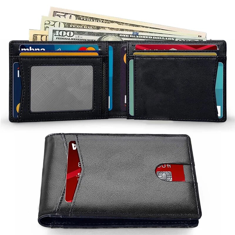 Rfid Carbon Fiber Leather Airtag Wallets Credit Card Holder Air Tag Purse Black Minimalist Wallet For Men_voghion.com