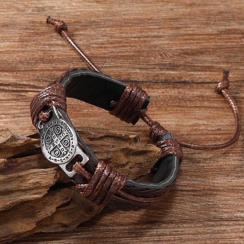 Bracciale retrò da uomo in pelle intrecciata a mano, stile retrò semplice, braccialetto regolabile con coulisse, accessori per braccialetti_voghion.com