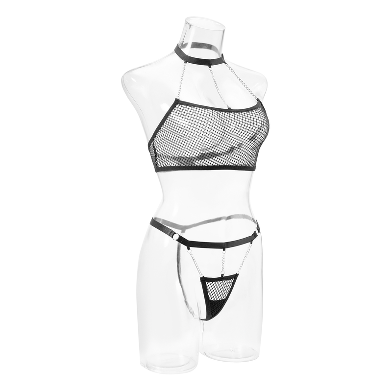 Ellolace Fishing Net Lingerie With Chain Sexy Porn Underwear Women Body Naked Uncensored Intimate Sissy See Through_voghion.com