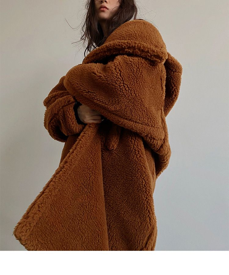 Damenbekleidung Herbst und Winter Lässiger Pelzmantel Damenmantel Mittellanger Kapuzenrevers Modischer Lammwolle-Temperament-Trend_voghion.com