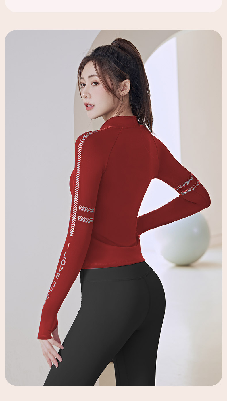 Giacca da yoga a maniche lunghe con colletto rialzato, aderente, con cerniera, per sport all'aria aperta, autunno e inverno, Juyitang_voghion.com