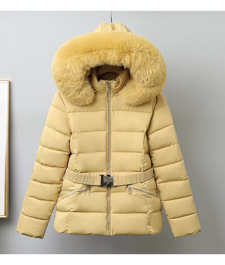 Women's Clothing Short Puffer Jacket With Faux Fur Hood Warm Winter Coat With Cozy Faux Fur Trim, Lightweight Quilted Outerwear For Petite & Plus Size_voghion.com