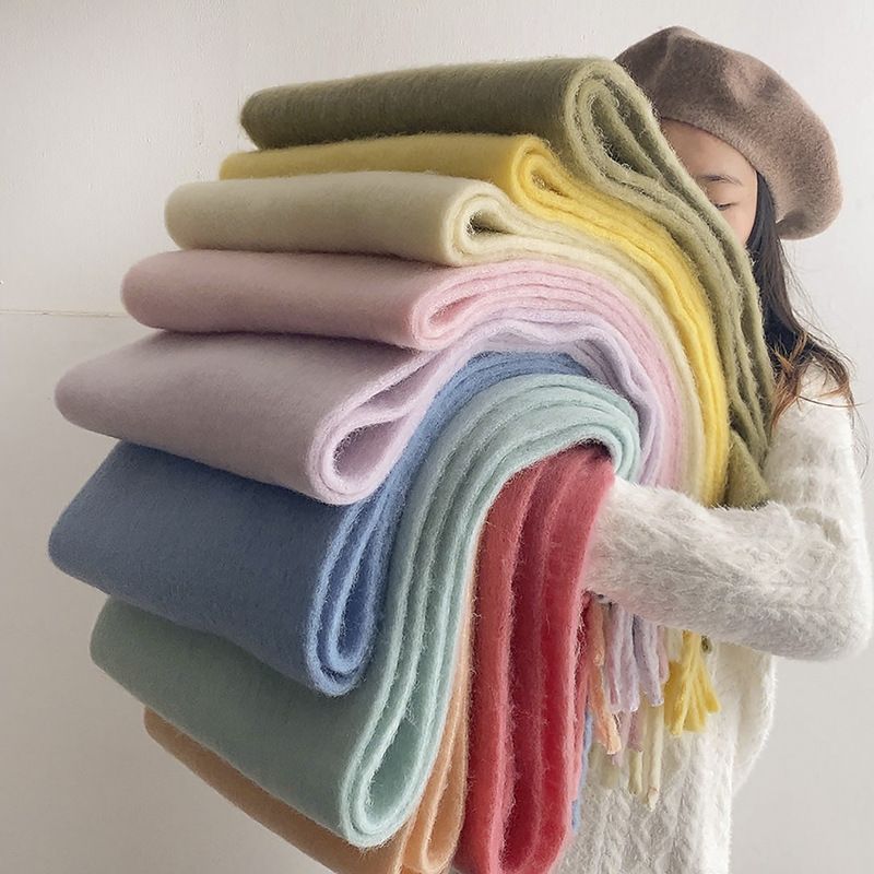 Cross-Border New Macaron Color Scarf Women, Soft Mohair, Solid Color, Extra Long And Thick, Winter Versatile Neck Warmer_voghion.com