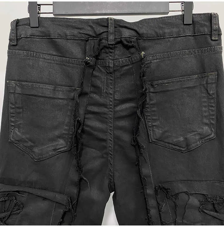 Männer IEFB Neue Darkwear Männer Beschichtete Jeans Multi Thread Dekoration Wachs Bürsten Tuch Elastische High Street 2022 Männlich_voghion.com