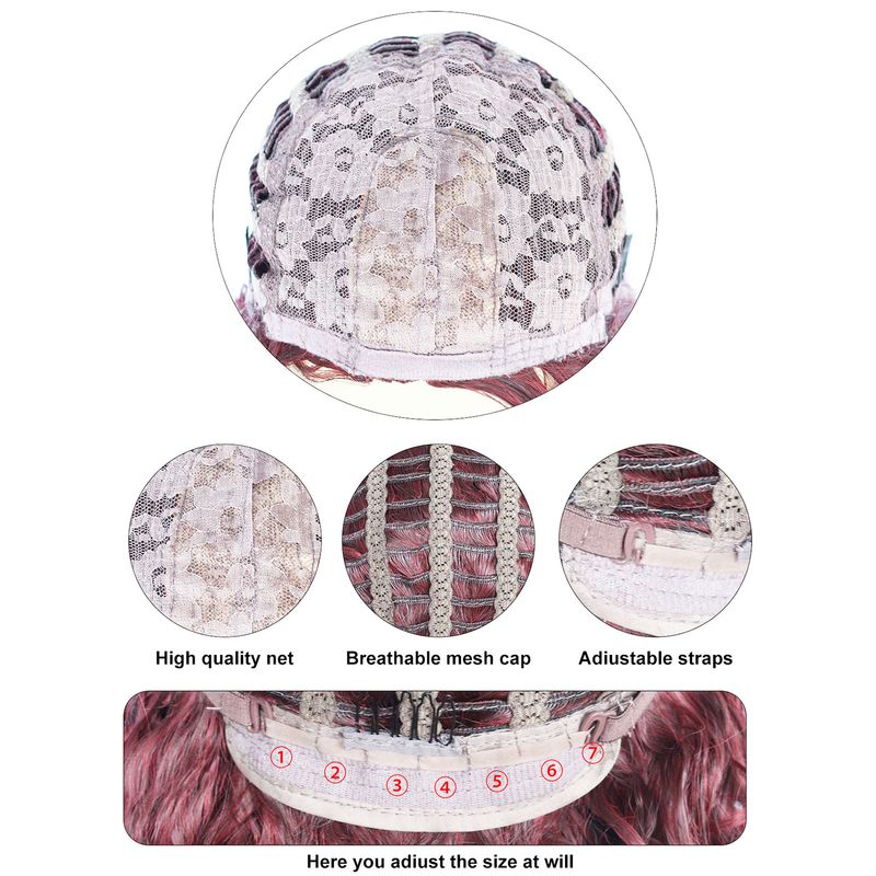 Peluca de lana roja degradada con rizos largos y rizos africanos con cuero cabelludo simulado._voghion.com