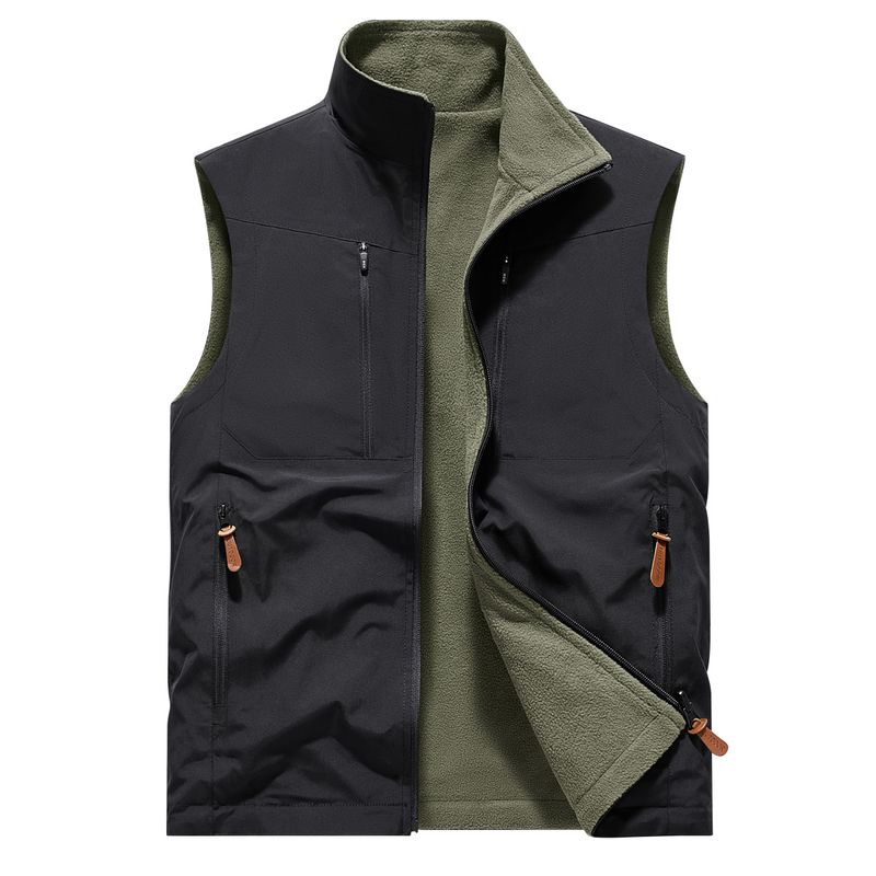 Gilet in pile double face per uomo, per attività all'aperto, caldo, multitasche, con spalle, per primavera e autunno_voghion.com