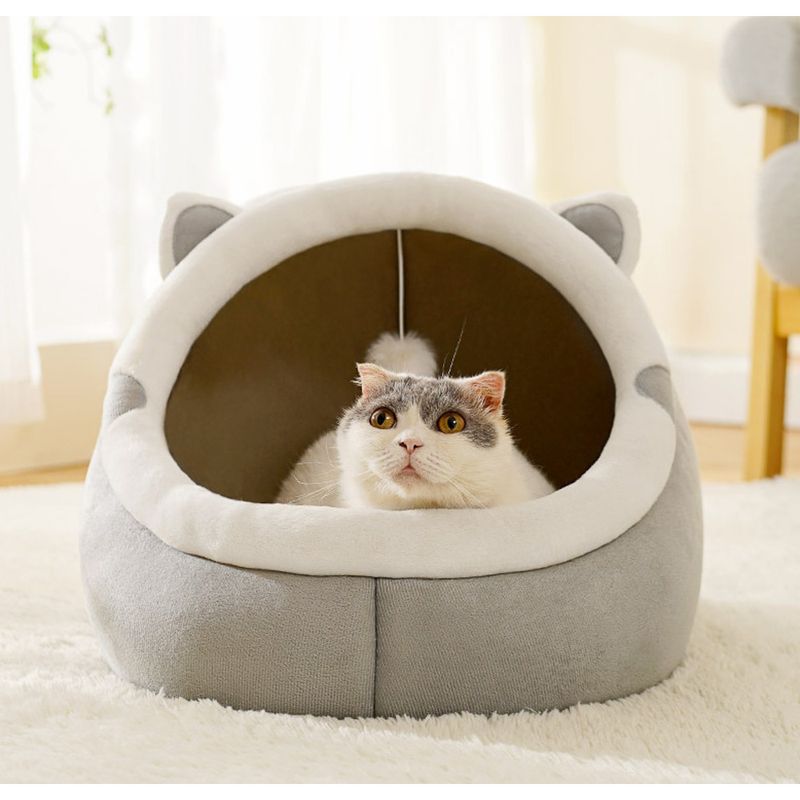 Cuccia invernale per gatti semichiusa, calda, morbida, confortevole, per un sonno profondo, rimovibile e lavabile, semplice, grigio_voghion.com