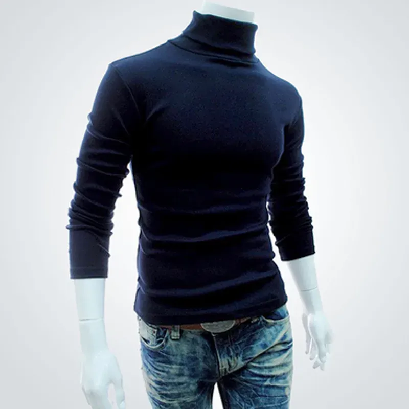 Männer Bottoming Top Herbst Schlank Warm Herbst Rollkragen Schwarz Pullover Kleidung Für Mann Baumwolle Gestrickte Pullover Männlich_voghion.com