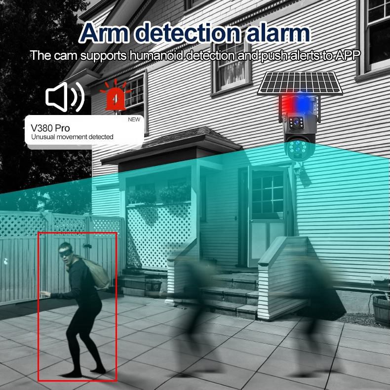 Caméra de surveillance WiFi panoramique 360° à double objectif, alimentée à l'énergie solaire, 4G HD Bullet, faible consommation._voghion.com