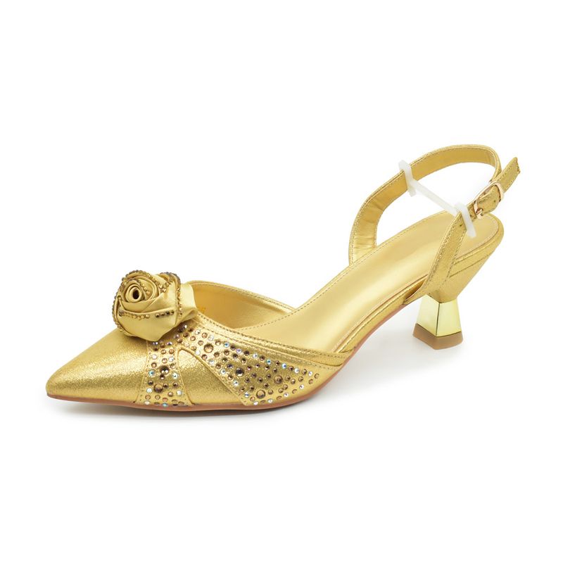 New Solid Color Three-dimensional Applique Decorative Middle Heel Pointed Shoes With Dinner Bag Set_voghion.com