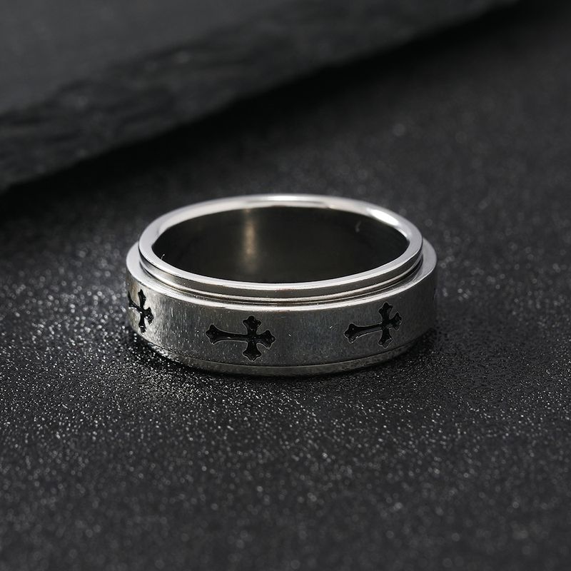 Anillo de titanio para hombre, anillo cruzado moderno y versátil, pulsera de joyería de acero inoxidable_voghion.com