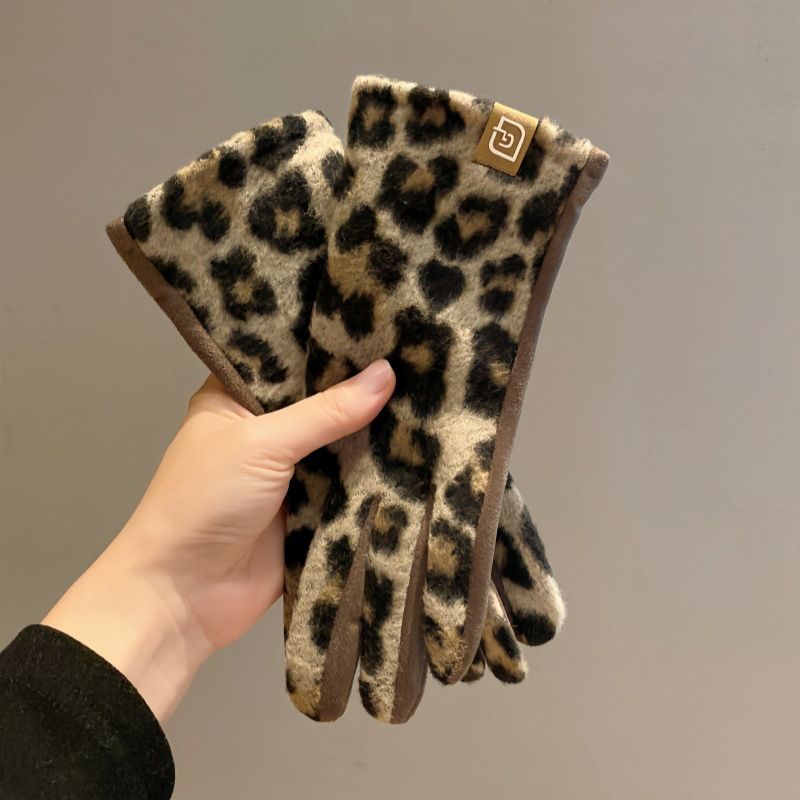 Leopard Print Cashmere Touchscreen For Women, Warmth, Cold Protection, Winter Riding Electric Bikes, Driving,_voghion.com