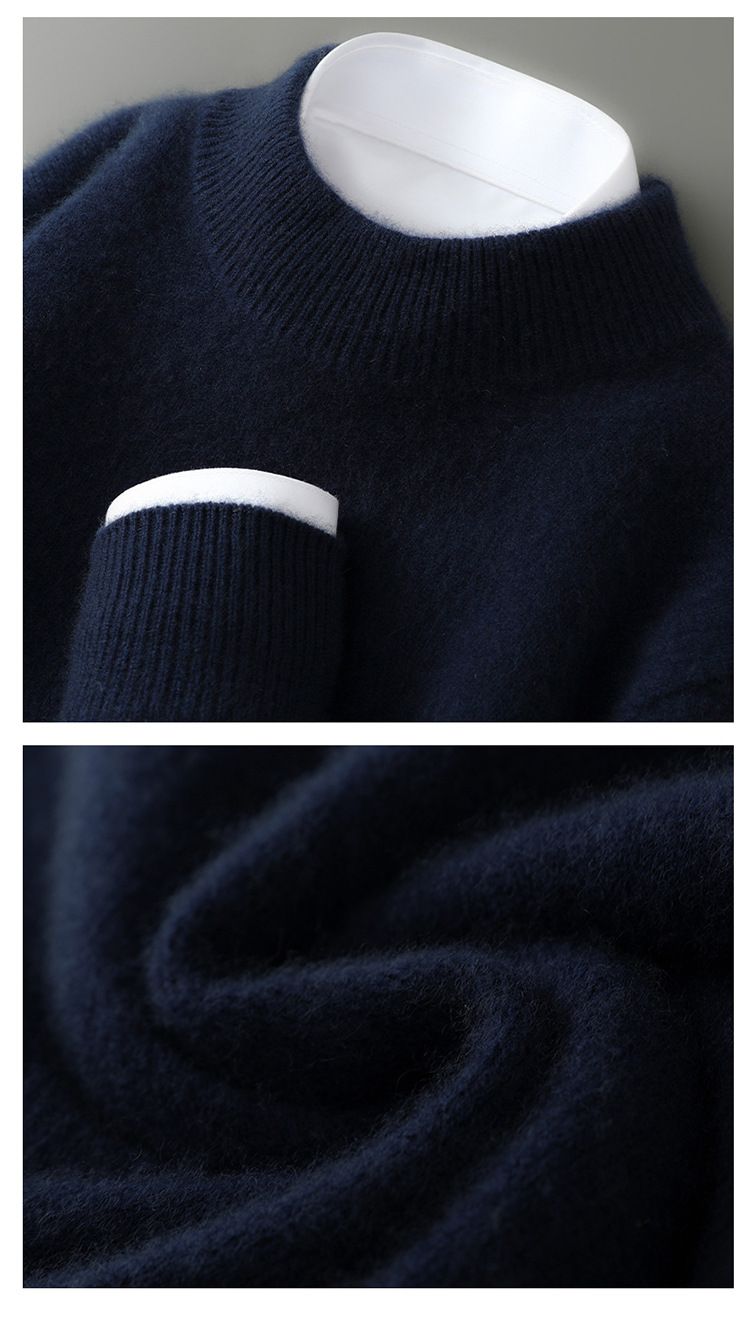 Herenkleding 100% zuiver wollen trui Heren halfhoge kraag Verdikte zakelijke kasjmier trui Los gebreid onderkant overhemd_voghion.com