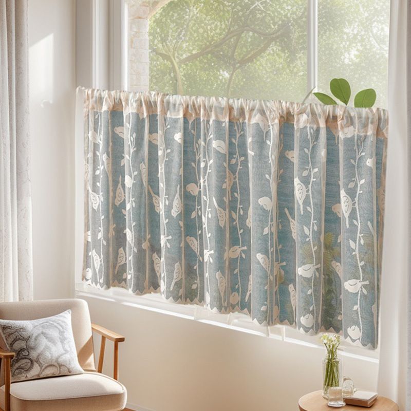 Rideau en dentelle française ondulée - Voilage en polyester pour portes et fenêtres, broderie florale beige (largeur 140 cm, longueur 60/160/200 cm, sans couture)_voghion.com