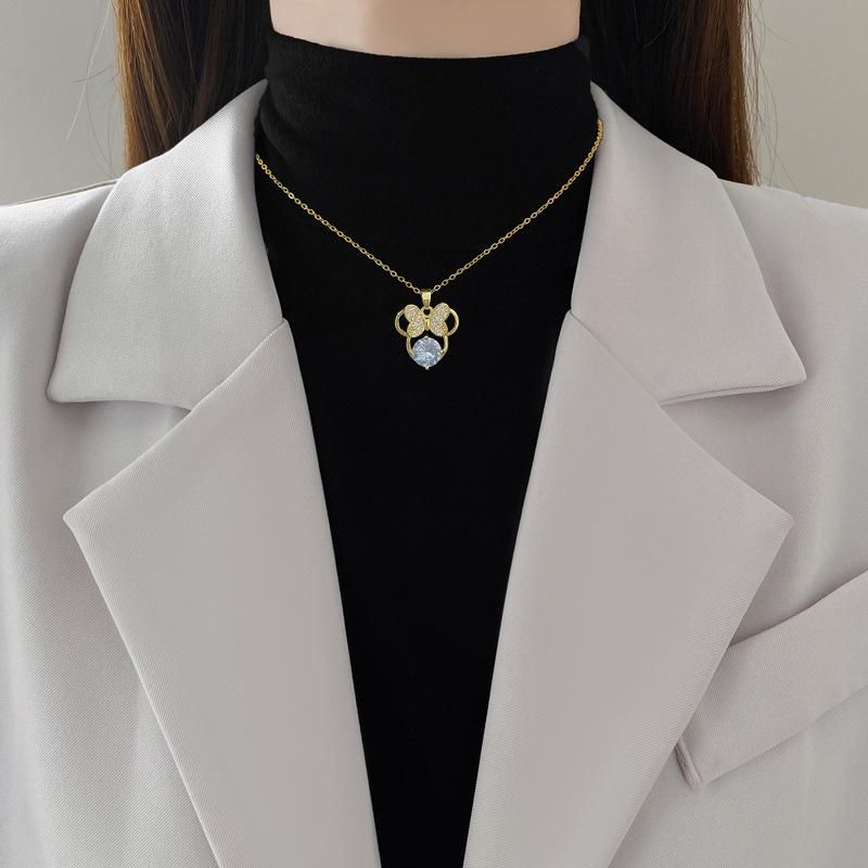 Fashion Cute Crystal Butterfly Pendants Necklace Stainless Steel Chain Beauty Gifts for Women Girls Daily Accessories_voghion.com
