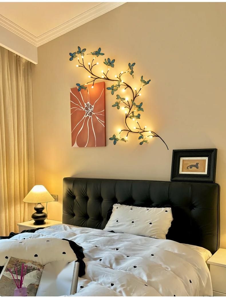 Lampada da parete per interni a LED con foglie di farfalla in rattan, forma pieghevole, atmosfera romantica_voghion.com