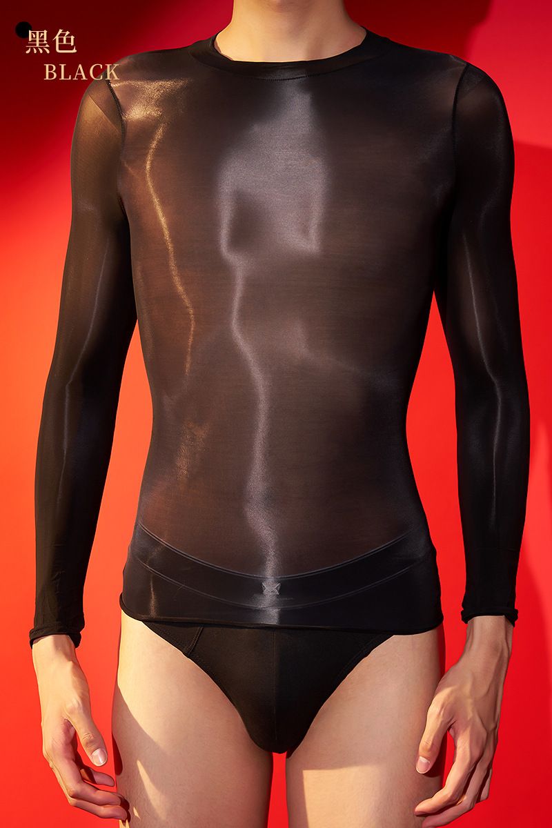 2025d Langarm Enger Badeanzug Durchsichtiger Hochelastischer Sexy Dessous Transparentes Oberteil Glänzende Seidige Strümpfe Aus Pferdeöl_voghion.com