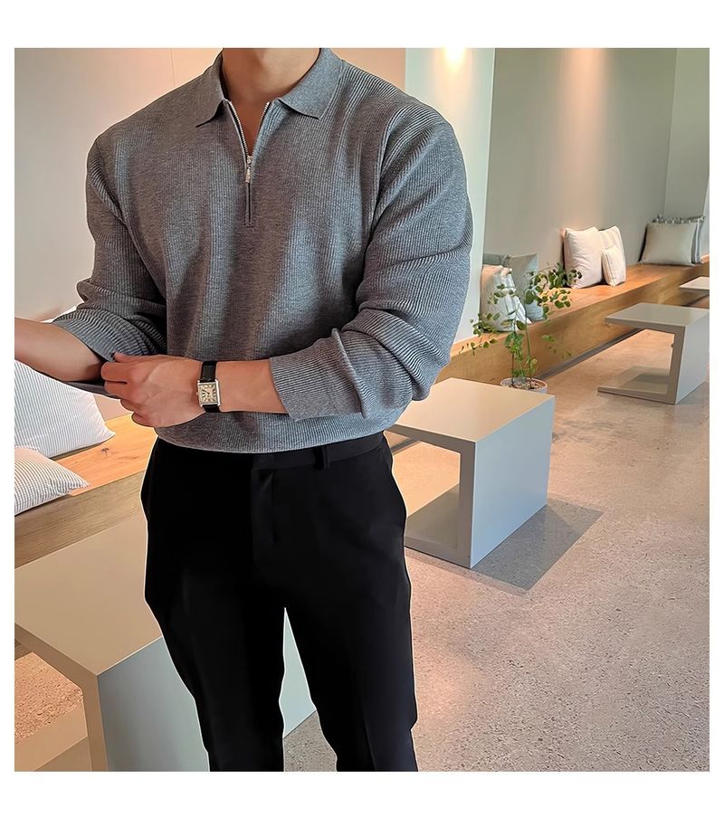 Maglione da uomo in maglia con cerniera - Pullover con collo alto in stile chic per abbigliamento casual e streetwear_voghion.com