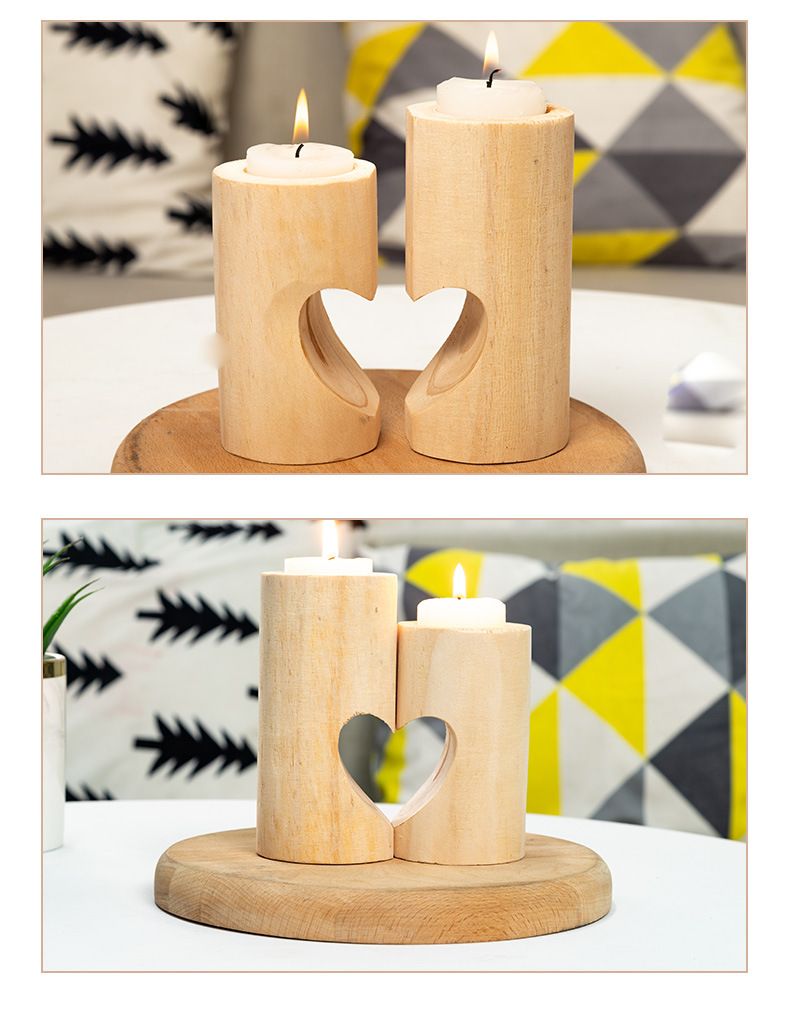 Valentine's Day Creative Love Wooden Candle Cup Dining Table Romantic Decorations Home Party Tea Candle Holder_voghion.com