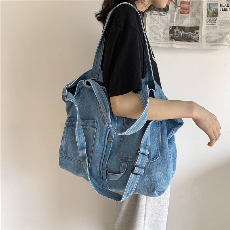 Sac à bandoulière en denim pour femme Crossbody Casual Jeans Sacs à main Designer Grand sac à provisions_voghion.com
