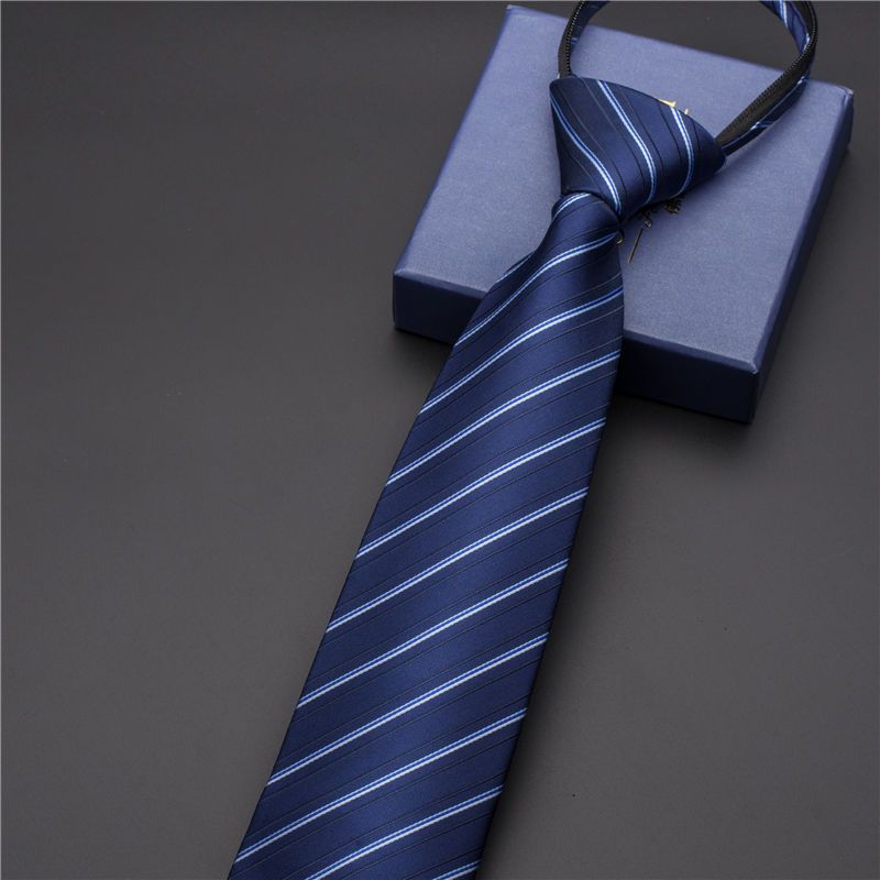 Unisex Black men's tie Striped Blue Business tie Lazy zip tie_voghion.com