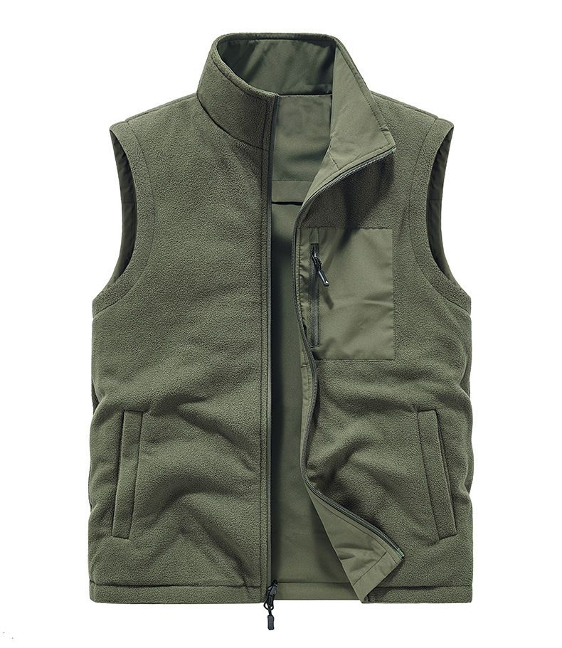 Men's Reversible Fleece Vest For Outdoor & Casual Wear, Stand Collar, Thick Warm Layering Vest, Lightweight & Breathable, Multiple Pockets_voghion.com