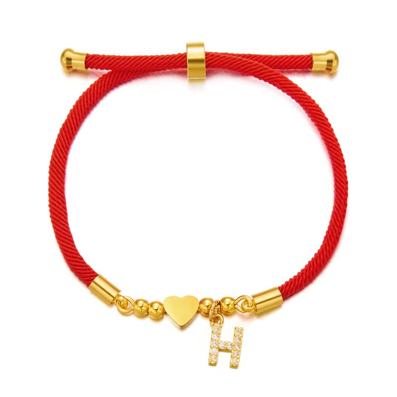 jewelry 26 English Fashion Red Rope Stainless Steel Heart-shaped Letter Pull-out Adjustment Bracelet_voghion.com