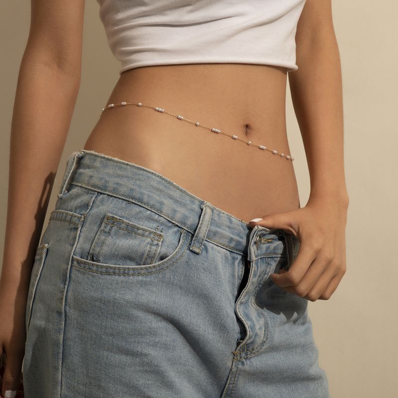 Sexy koude stijl gierstkorrel parel taille ketting vrouwelijke trend geometrische metalen ketting enkele laag lichaamsketting_voghion.com