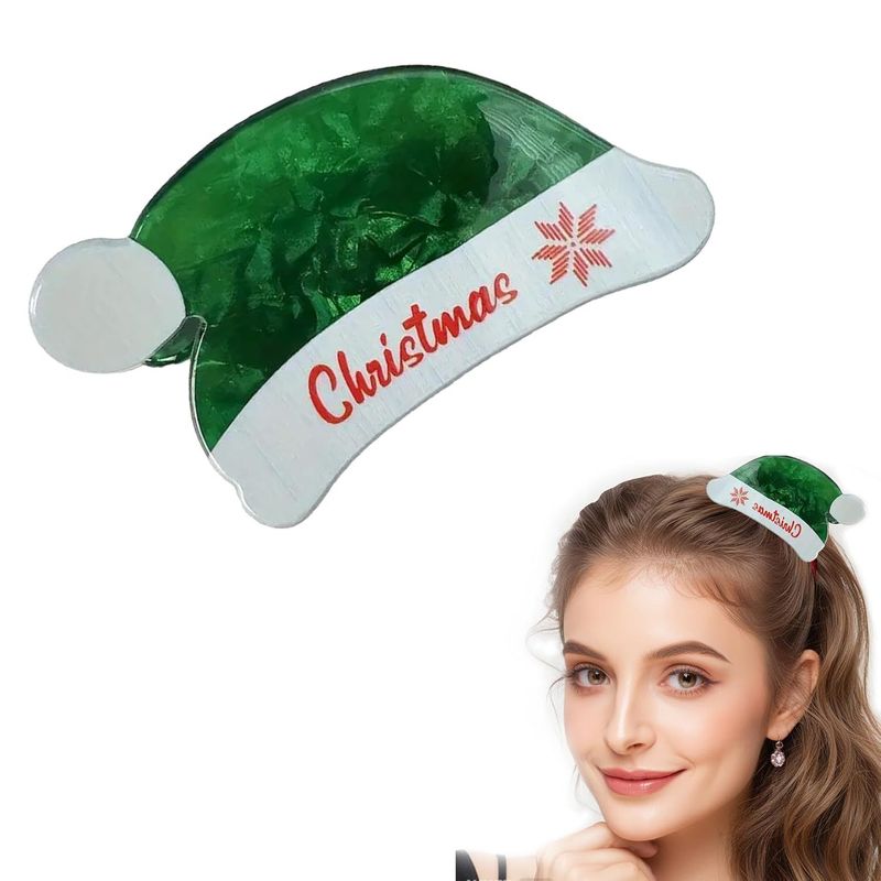 Niedliche Weihnachtsmützen-Haarspange – Festliche Acryl-Haarspange für halboffene Frisuren, Pferdeschwanz und Weihnachtsfeiern – Cartoon-Weihnachts-Haaraccessoire_voghion.com