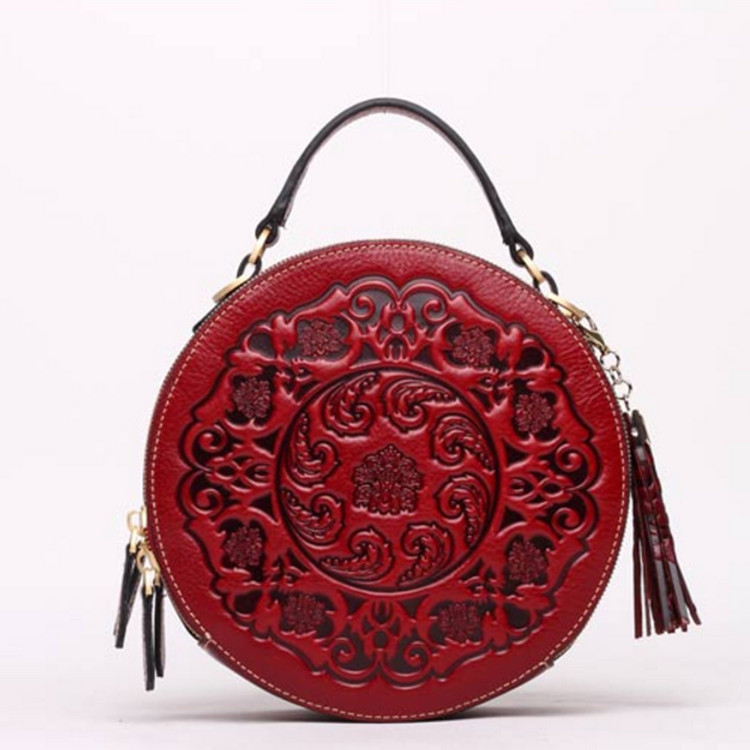 Borsa a tracolla monospalla in vera pelle, stile artistico estivo da donna, piccola borsa rotonda in pelle di vacchetta_voghion.com