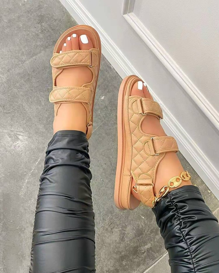 Sandalias de velcro de estilo fragante pequeño y suela blanda de tacón medio para mujer, sandalias de playa de gran tamaño_voghion.com