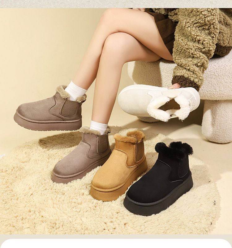 Stivali da neve da donna 2025, nuovi stivali corti in velluto con un pedale, moda invernale, scarpe in cotone_voghion.com