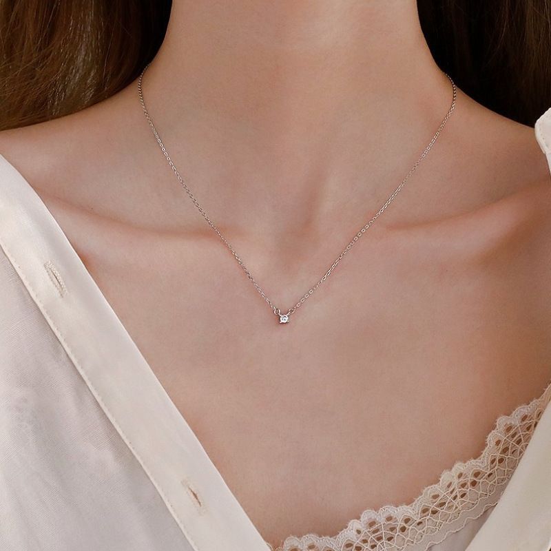 S Sterg Sier Plated With 14K Gold Classic Four Claw Dia Simple Temperament Women's Clavicle Chain Ins Light Necklace_voghion.com