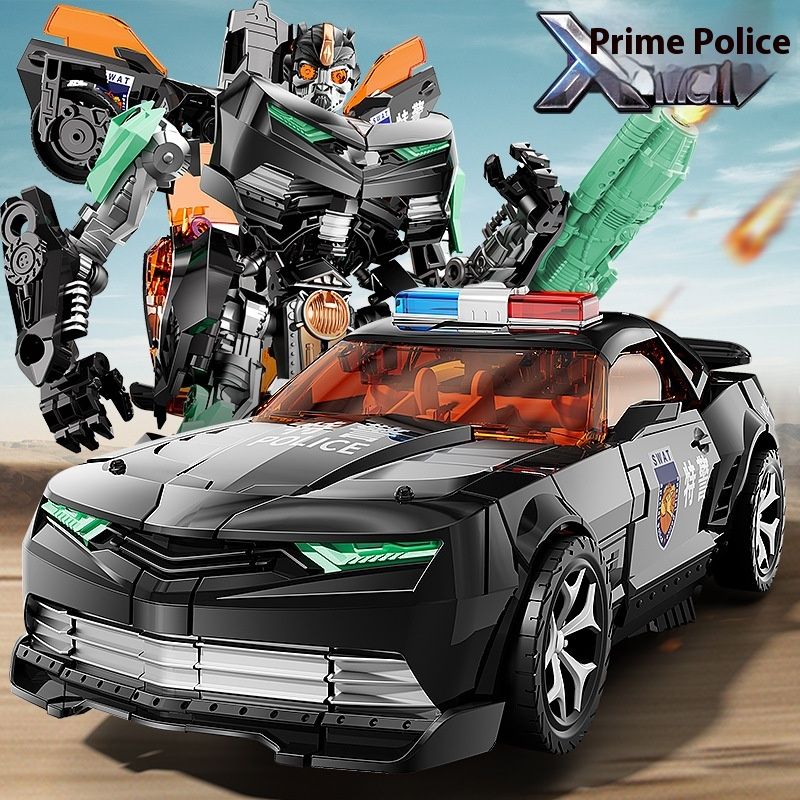 Jinjiang deformacijski mehanski robot otroška igrača policijski avto model fant z orožjem komplet stroj_voghion.com