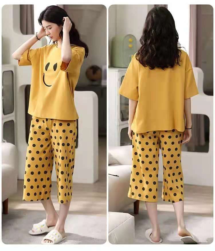 Sieviešu vasaras pidžamas, plus izmēra īsroku kapri bikses, vasaras sieviešu uzvalks, virsdrēbes, korejiešu stila, jaukas, mājas apģērbs, plānas_voghion.com