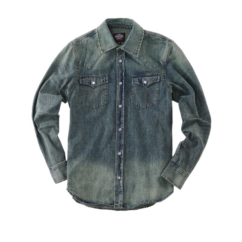 CT Double R Büro Langarm Elfenbein Weiß Gewaschen Denim Hemd Männer Taste Dekoration Reine Baumwolle_voghion.com
