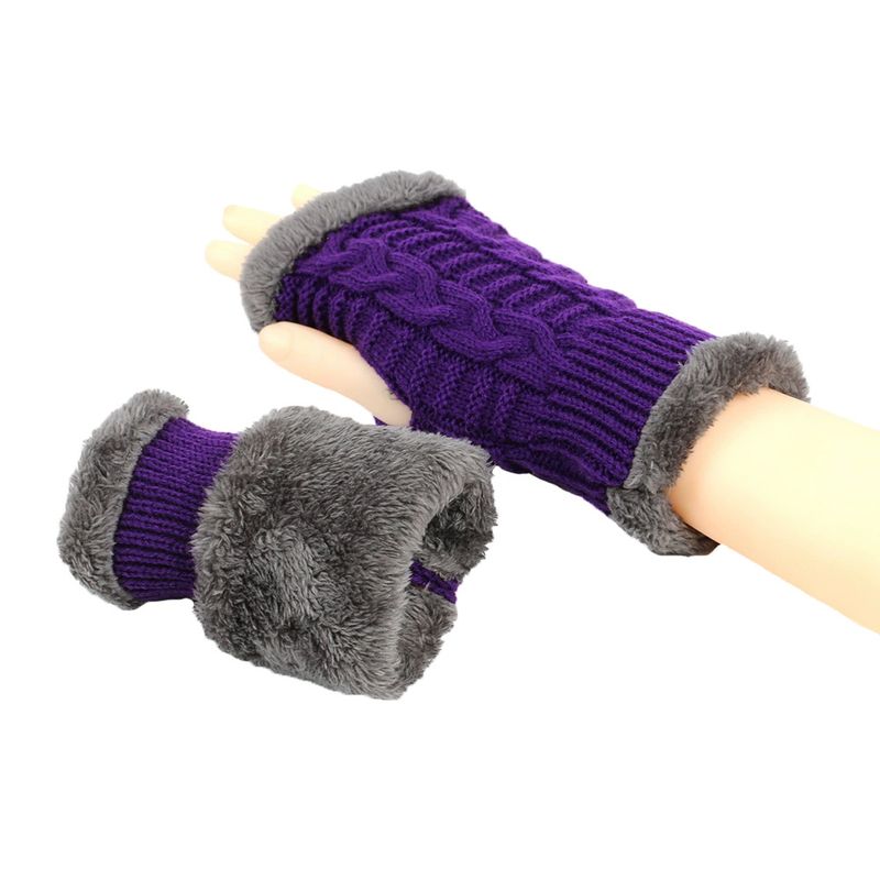 Unisex-Handschuhe aus dicker Wolle, kurzer Handgelenkschutz für Fingerspitzen, flauschige kurze Handschuhe, gestrickte Ärmel aus Acryl und Fleecehandschuhe_voghion.com