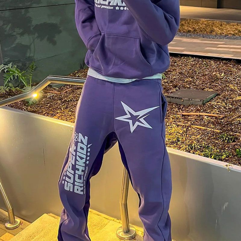 Lässige Hose mit geradem Bein und Buchstabendruck – Retro-Street-Sporthose mit lockerer Passform für Männer und Frauen in mehreren Farben_voghion.com