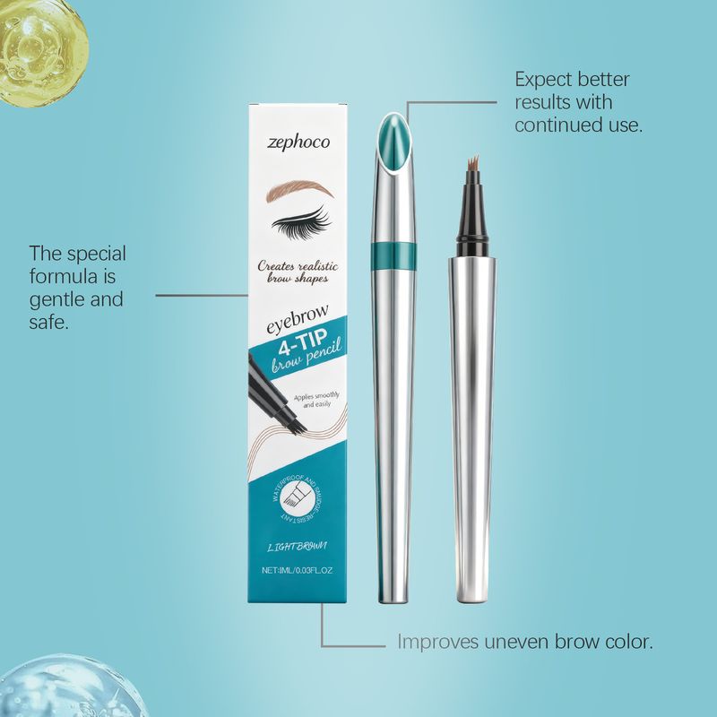 Zephoco Light Brown Four-Pronged Eyebrow Pencil Daily Travel Non-Smudge Natural Hair Flow Three-Dimensional Color Easy_voghion.com