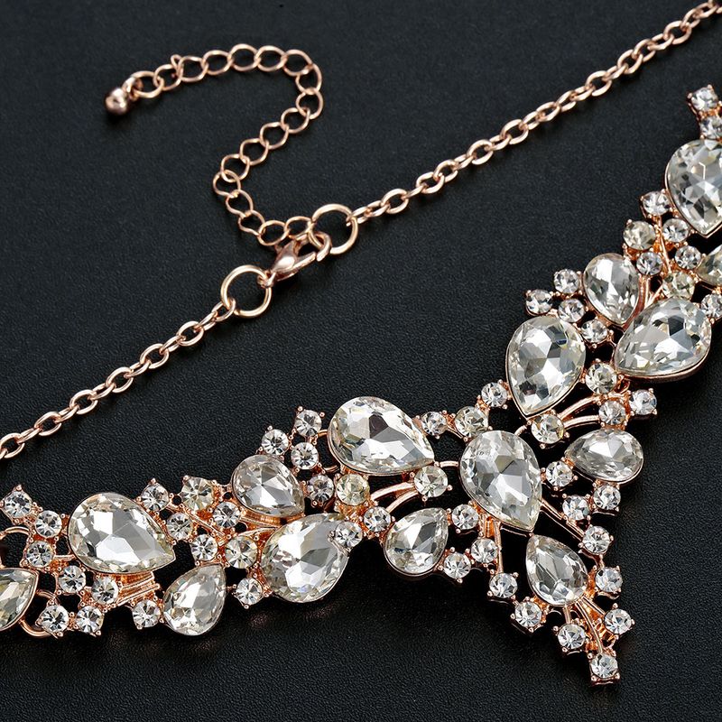 Collana corta con clavicola e orecchini in lega da donna con goccia d'acqua, set da due pezzi, all'ingrosso_voghion.com