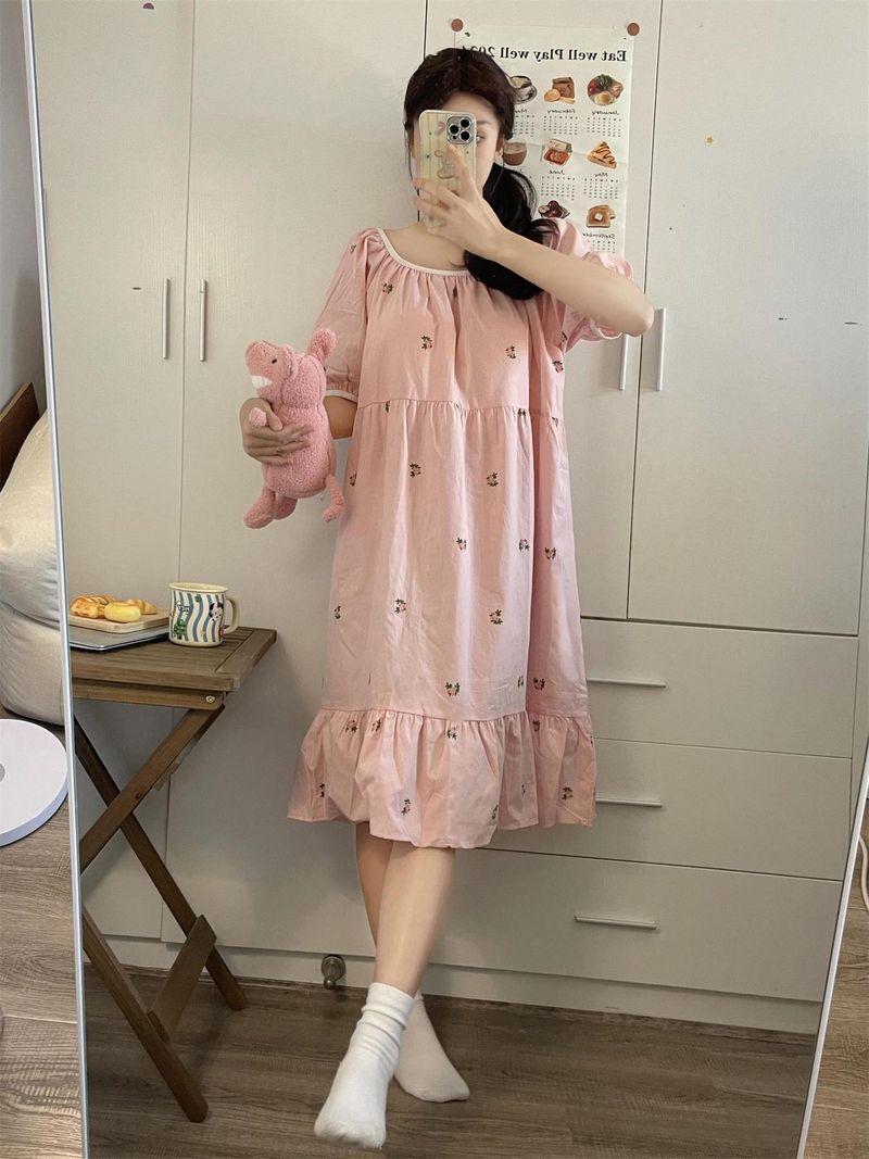 2024 nieuwe Koreaanse versie korte mouwen kersen nachtjapon zoete nachtkleding voor vrouwelijke studenten losse casual thuiskleding kan zijn_voghion.com