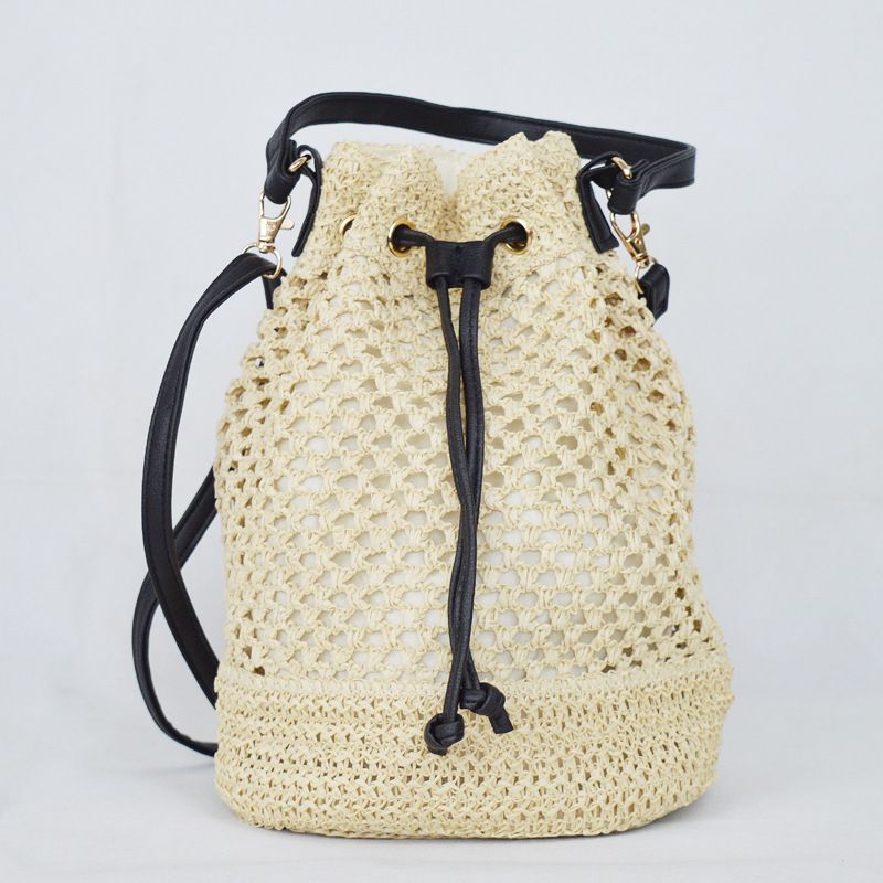 Hollow out fashion large capacity baby mom grocery shopping handbag cute woven backpack woven bag handmade_voghion.com