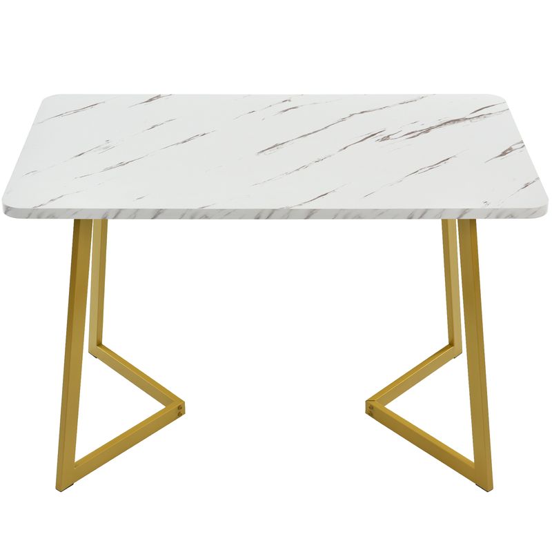 117cm Dining Table Set with 4 Chairs, Modern Rectangular Kitchen Table Set, Dark Gray Linen Dining Room Chairs with Golden Legs_voghion.com