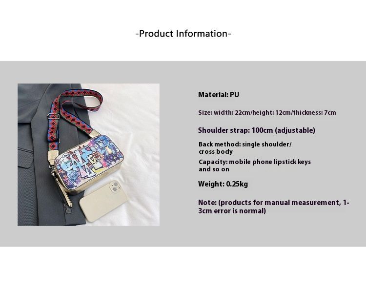 La popolare borsa a tracolla con tracolla larga a contrasto con graffiti personalizzati per donna, estate 2024, della fotocamera di quest'anno_voghion.com