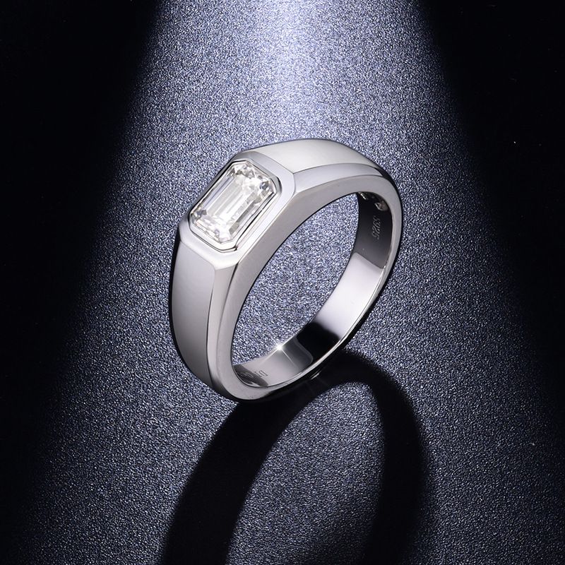 Men's Emerald Cut 1 Carat Moissanite Engagement Ring – Classic Solitaire Design In Sterling Silver (Size 7-11)_voghion.com
